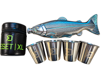 Pack cadeau Boissons de Pêche – Flasque de hanche & Verres à shot