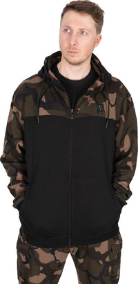 Sweat à capuche zippé fendu camouflage noir LW