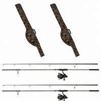 2x Canne à carpe + moulinet avec ligne + 2 fourreaux de rangement