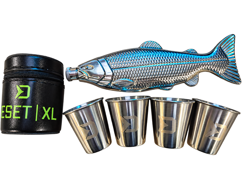 Pack cadeau Boissons de Pêche – Flasque de hanche & Verres à shot