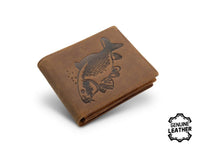 Portefeuille en cuir - Design Carpe - Cuir brun foncé
