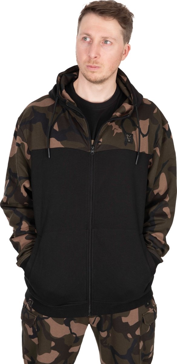 Sweat à capuche zippé fendu camouflage noir LW