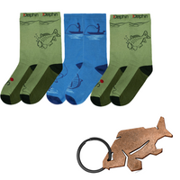 Coffret Cadeau Pêcheur – 3 Paires de Chaussettes de Pêcheur & Porte-clés Carpe Décapsuleur